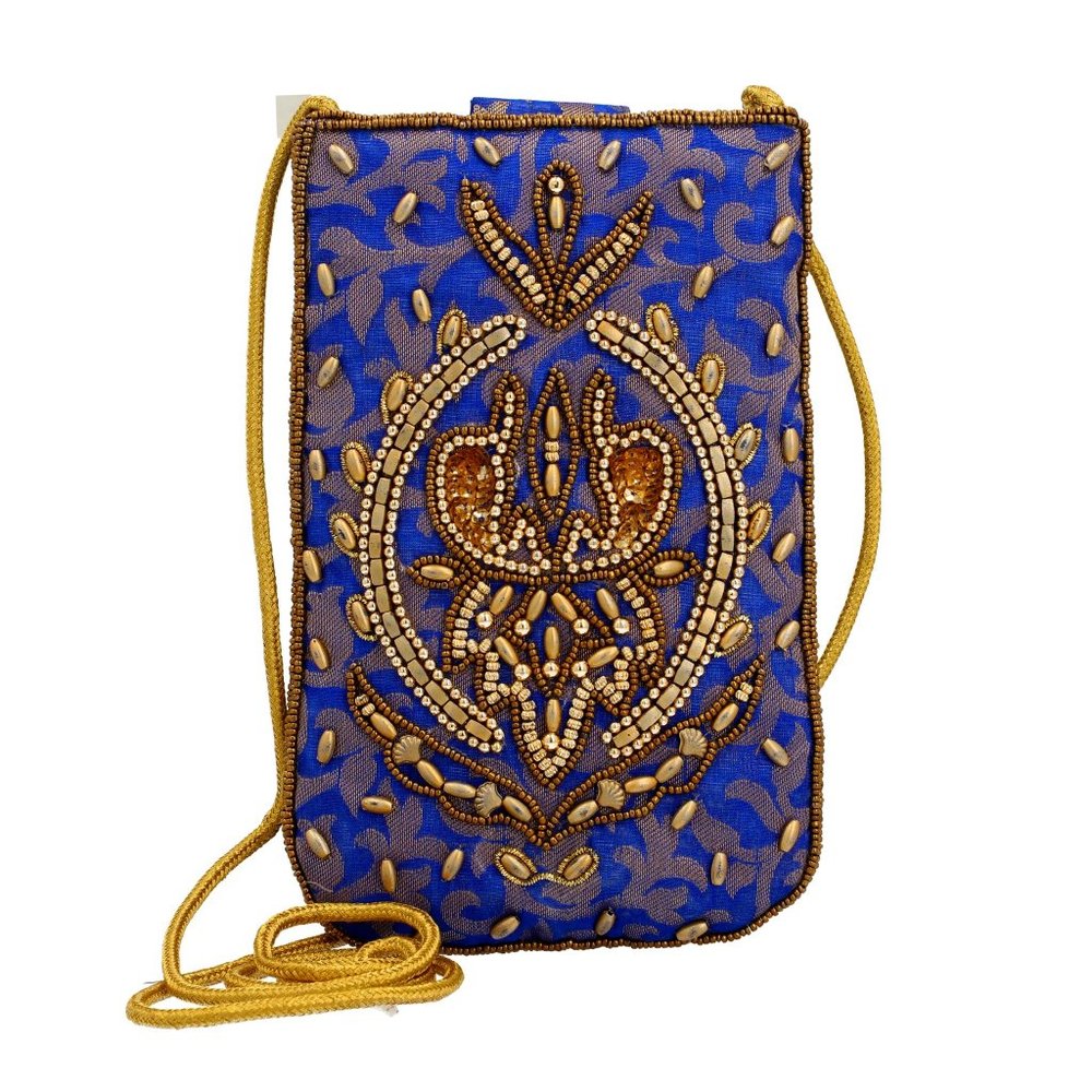 Embroidered Beaded Royal Blue Crossbody Potli Pouch